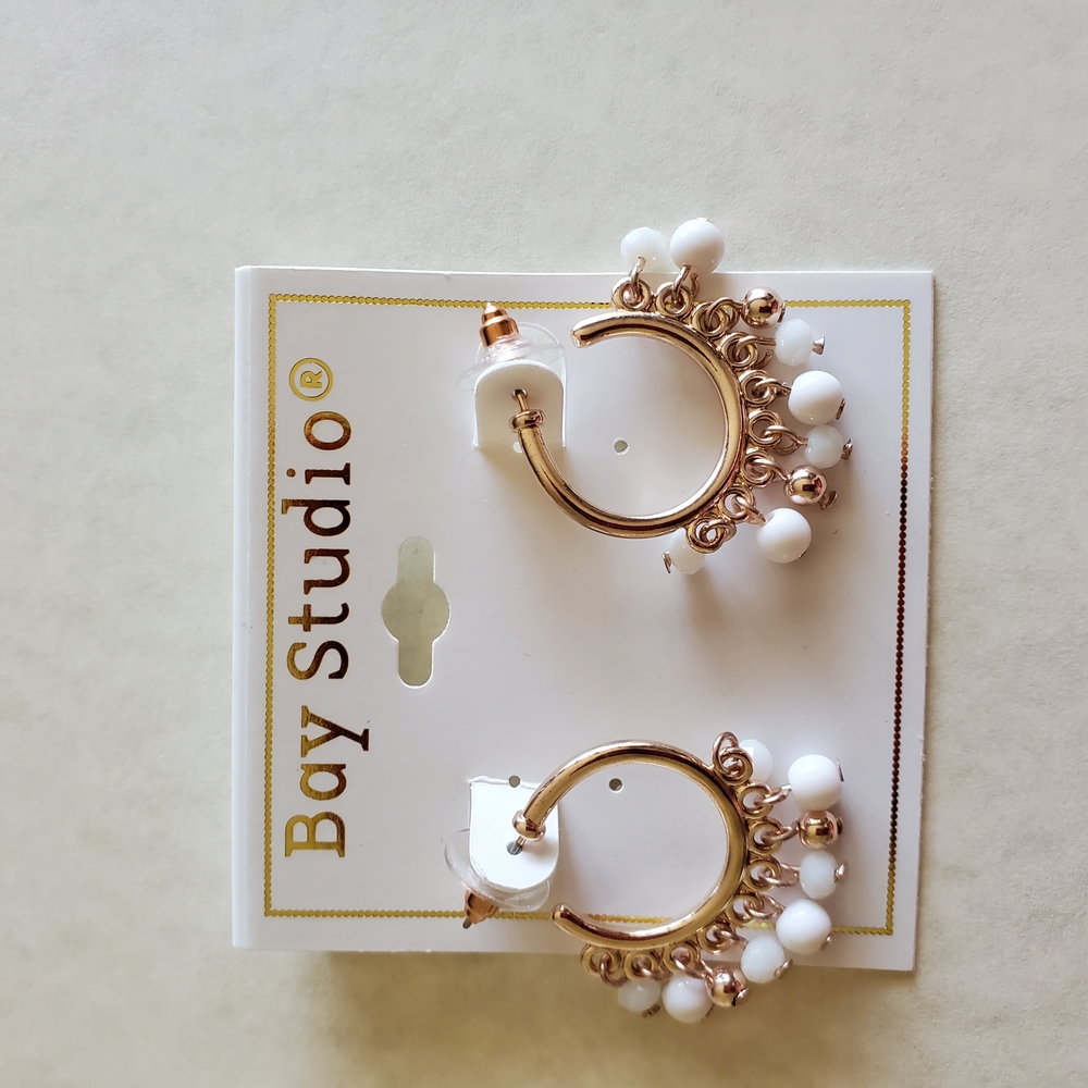 Bay Studio Gold and White Pearl Huggie Earrings